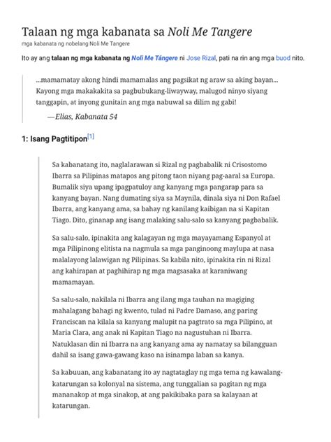 mga tanong sa noli me tangere|Talaan ng mga kabanata sa Noli Me Tangere .